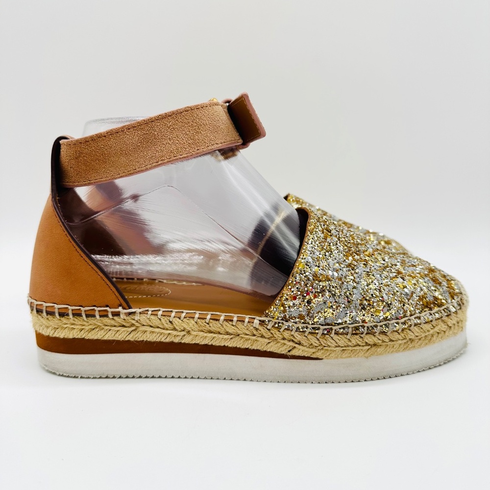 See by Chloe Glyn Gold Glitter Espadrille Wedge Sandal Size EU 37 - Picture 5 of 16
